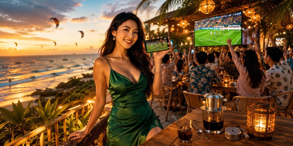 Không gian cà phê Mũi Né gợi nhắc người dùng cân bằng khi xem bóng đá